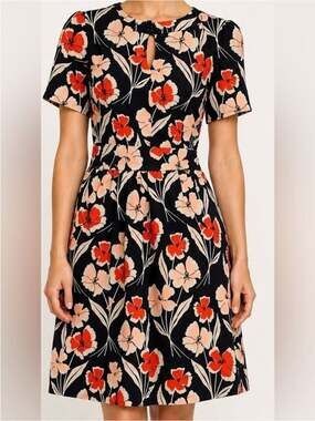 Karen Walker Floral Belted Dress Navy Red Cream Size 4